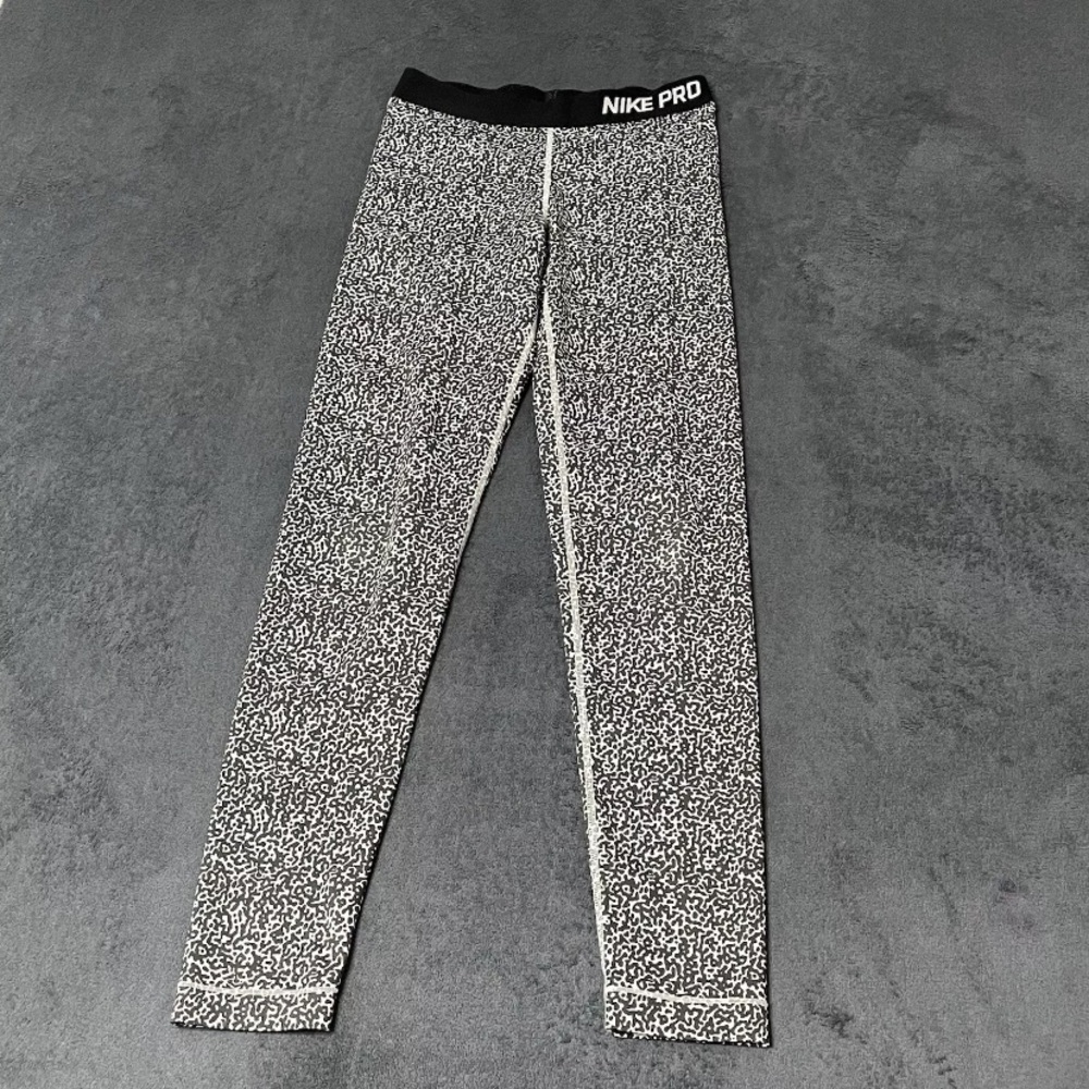 Nike Pro Dri-Fit Tight Leggings Womens M StayCool Black & White Mezzo Print Pant - Picture 1 of 7